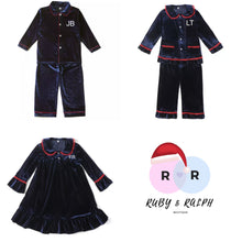 Load image into Gallery viewer, Personalised Navy Velvet Pyjamas - Ruby &amp; Ralph Boutique
