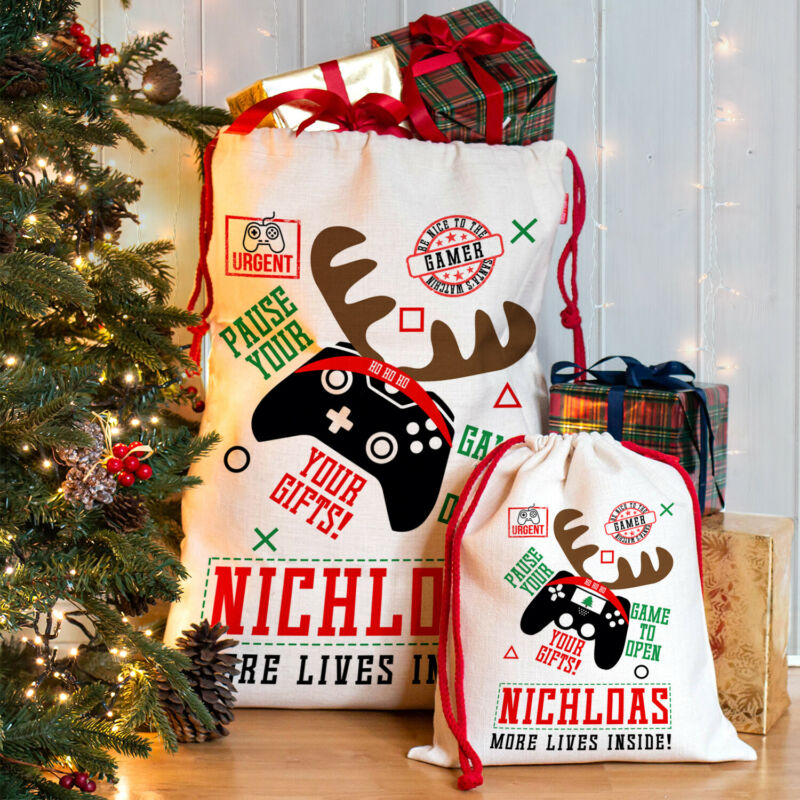 Personalised Gamer Christmas Sack Present Stocking Boys Gift Bag Santa Presents - Ruby & Ralph Boutique